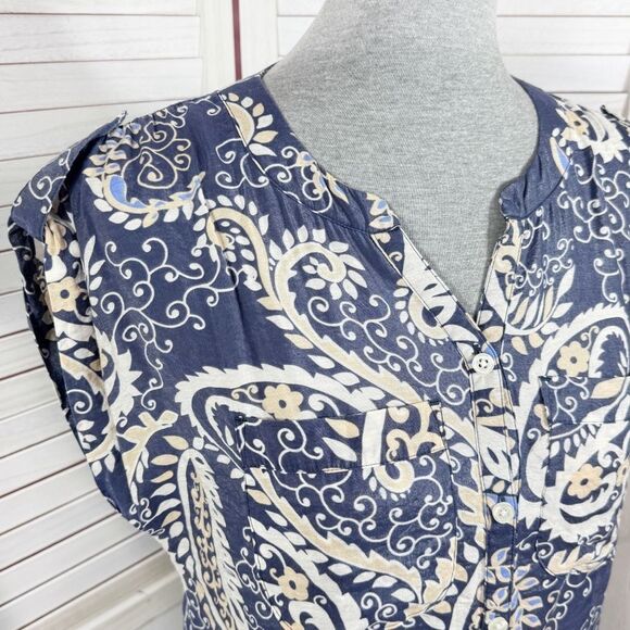 Van Heusen Paisley Cap Sleeve Button Front Shirt Blouse Blue XS - Picture 5 of 11
